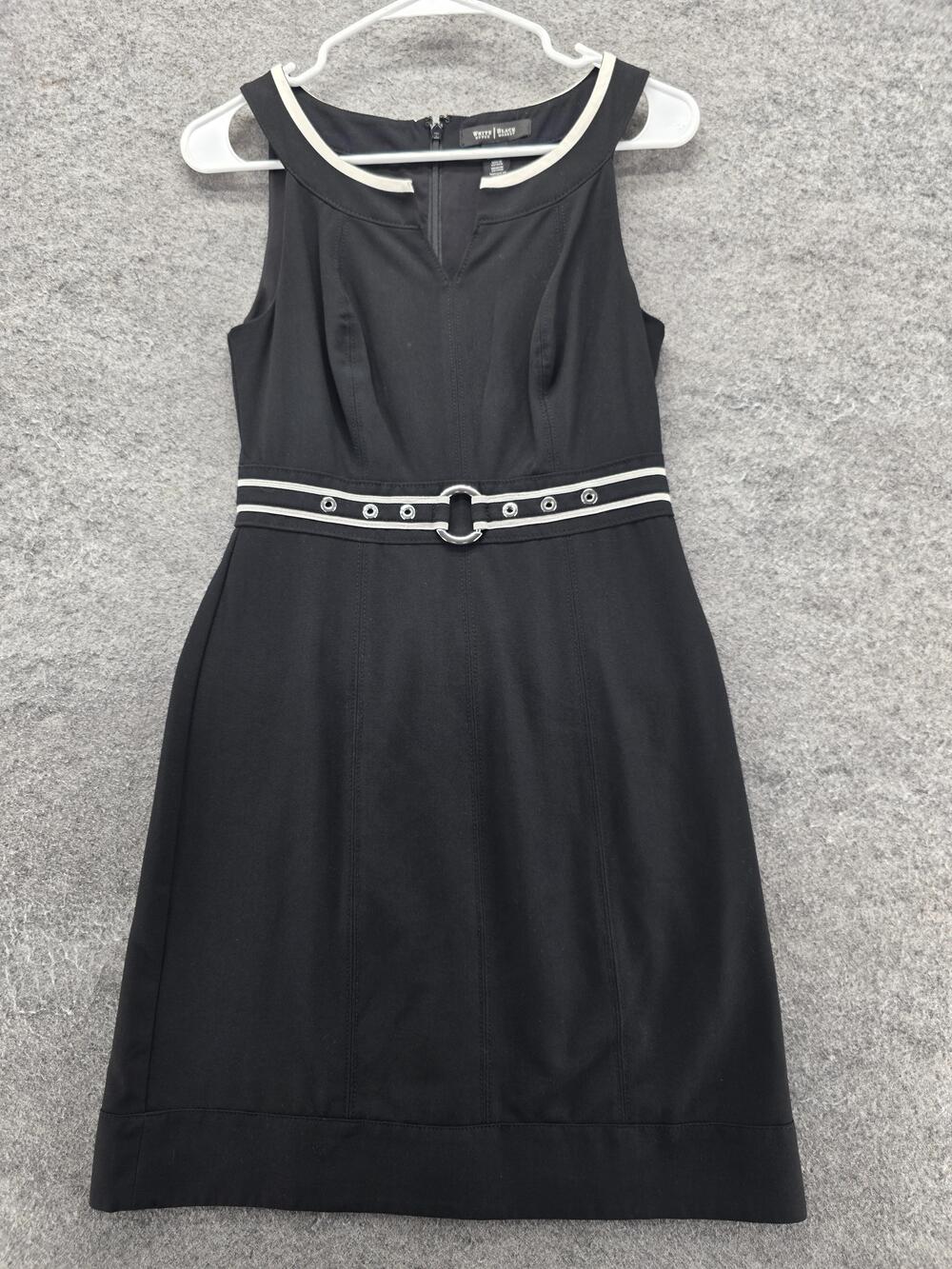 White House Black Market Dress Womens 0 Black Knee Length Sheath Boat Neck